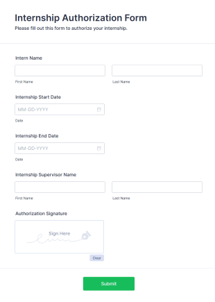 Internship Authorization Form Template