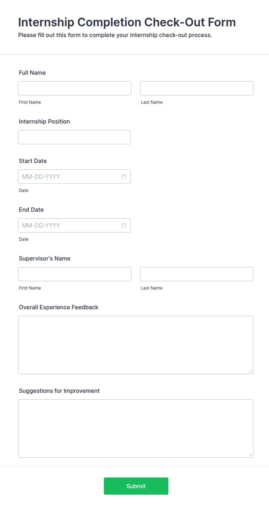 Check Completion Example Internship Completion Check-Out Form Template | Jotform