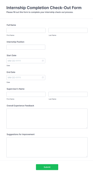 Internship Completion Check Out Form Template