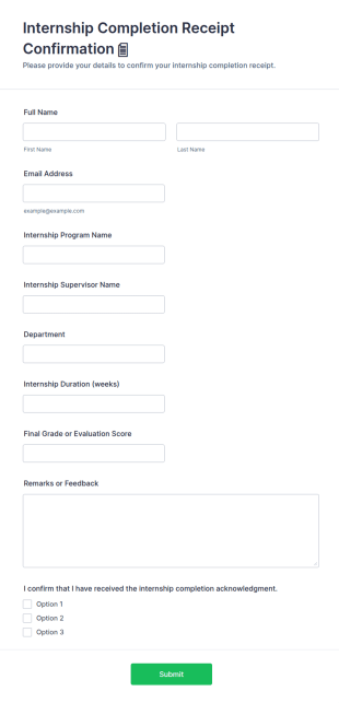 Internship Completion Receipt Confirmation 📄 Form Template