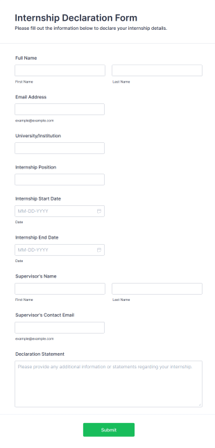 Internship Declaration Form Form Template