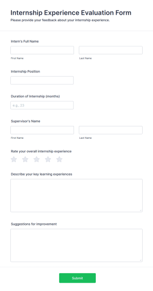 Internship Experience Evaluation Form Template
