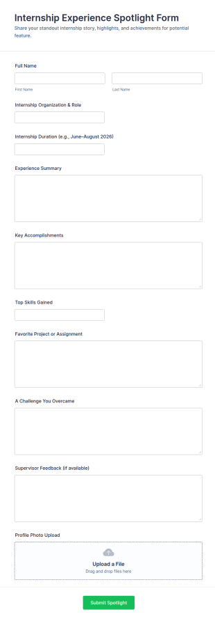Internship Experience Spotlight Form Template