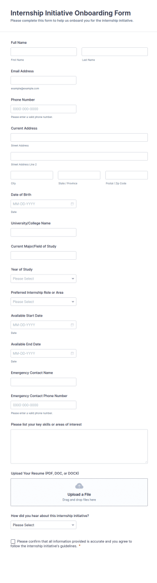 Internship Initiative Onboarding Form Template