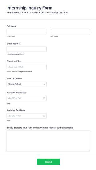 Internship Inquiry Form Template