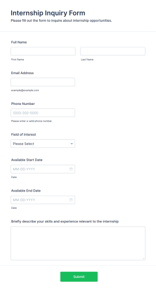 Internship Inquiry Form Template