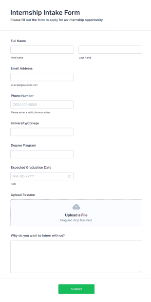 Internship Intake Form Template
