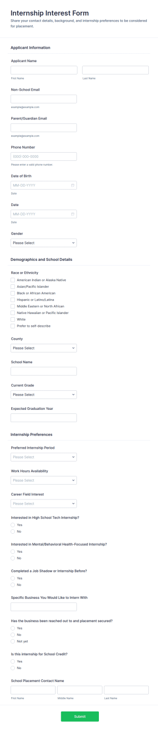Internship Interest Form Template