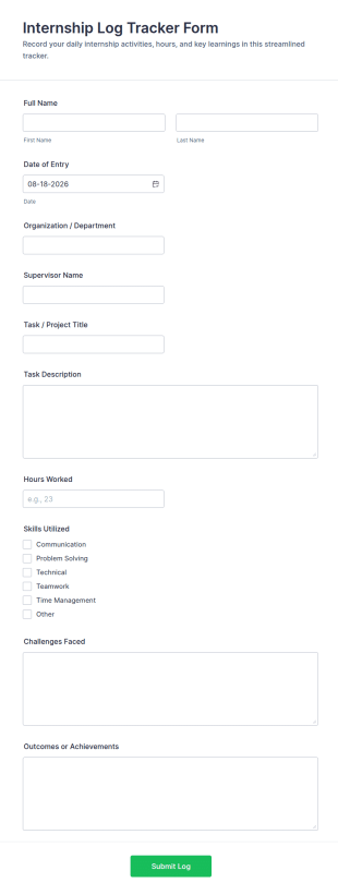 Internship Log Tracker Form Template