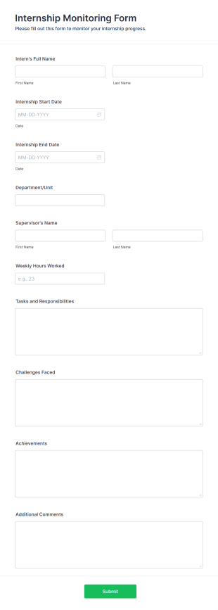 Internship Monitoring Form Form Template