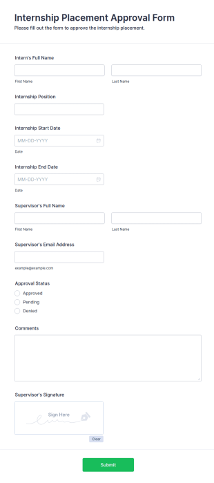 Internship Placement Approval Form Template