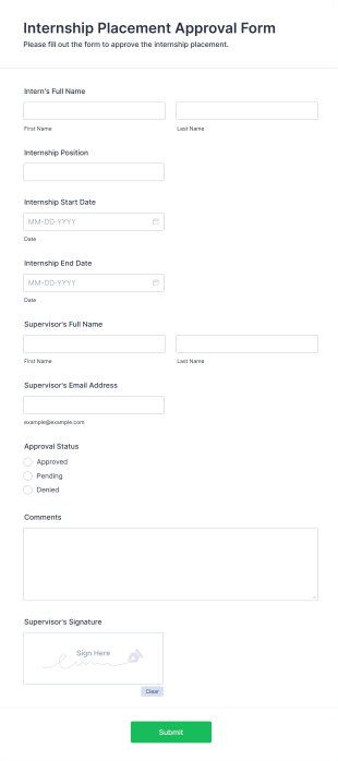 Internship Placement Approval Form Template