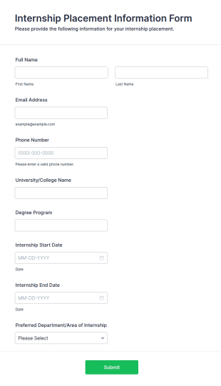 Internship Placement Information Form Template