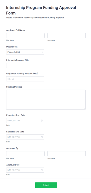 Internship Program Funding Approval Form Template