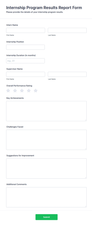 Internship Program Results Report Form Template