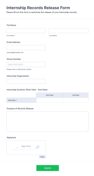 Internship Records Release Form Form Template