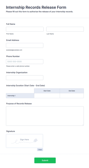 Internship Records Release Form Template