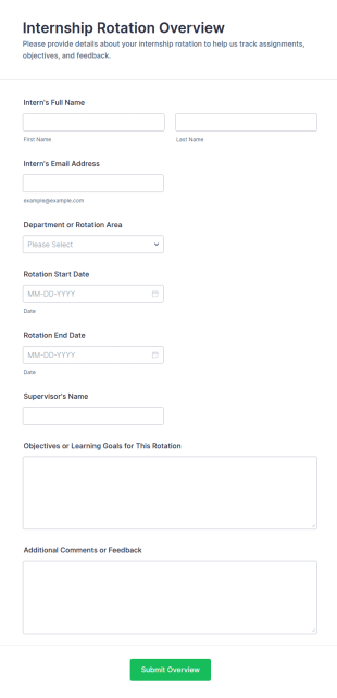 Internship Rotation Overview Form Template