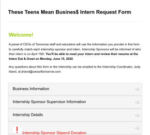 Internship Sponsor Application Form Template