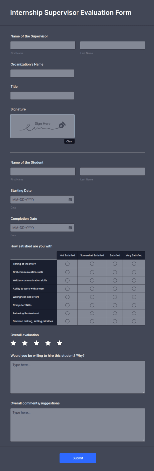 Internship Supervisor Evaluation Form Template