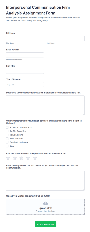 Interpersonal Communication Film Analysis Assignment Submission Form Template