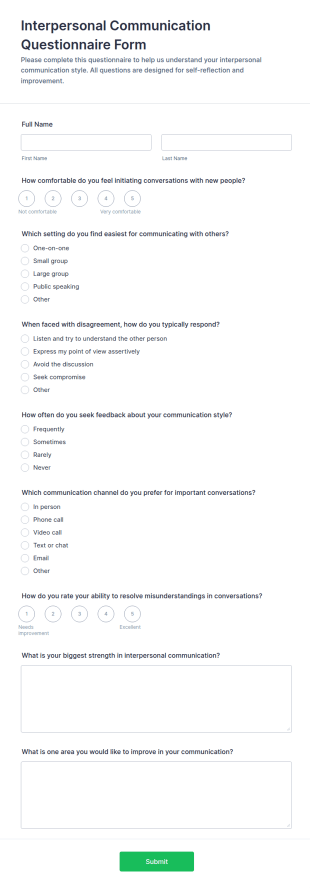 Interpersonal Communication Questionnaire Form Template