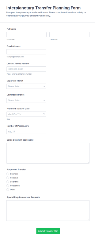 Interplanetary Transfer Planning Form Template