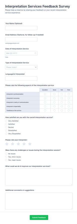Interpretation Services Feedback Survey Form Template