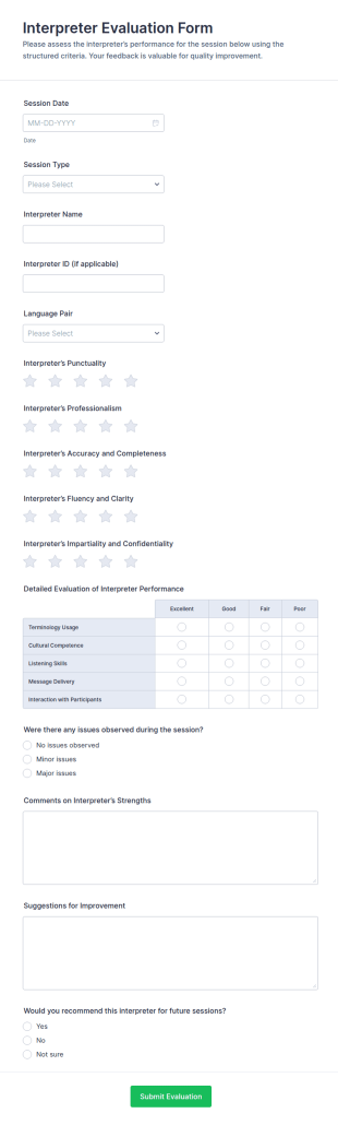 Interpreter Evaluation Form Template