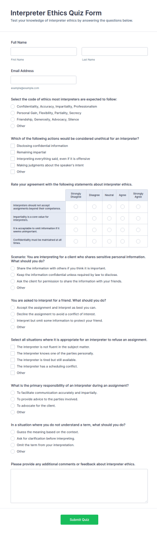 Interpreter Ethics Quiz Form Template