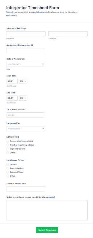 Interpreter Timesheet Form Template