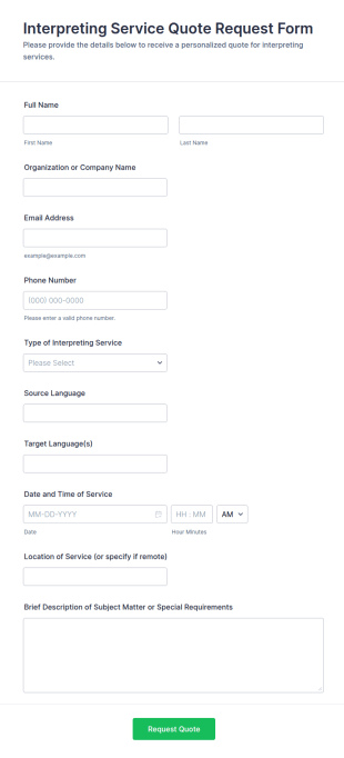 Interpreting Service Quote Request Form Template