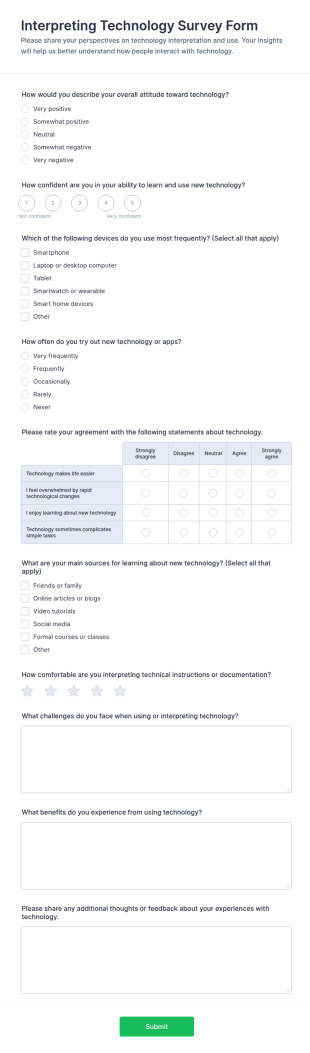 Interpreting Technology Survey Form Template