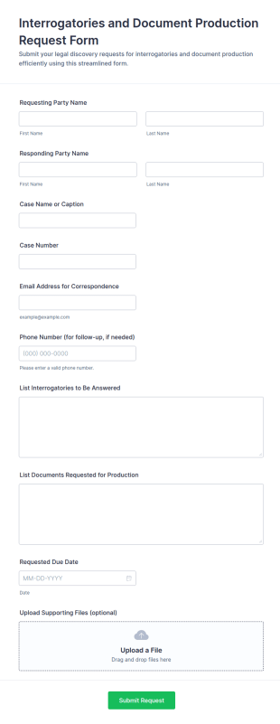 Interrogatories And Document Production Request Form Template