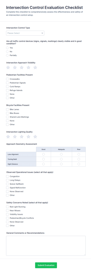 Intersection Control Evaluation Checklist Form Template