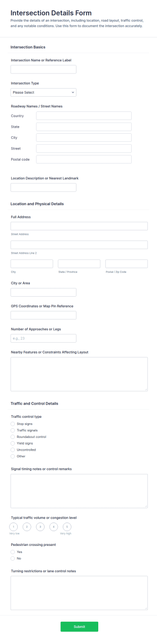 Intersection Details Form Template