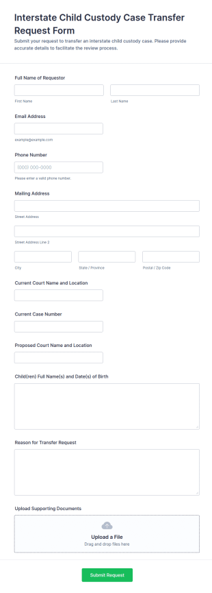 Interstate Child Custody Case Transfer Request Form Template