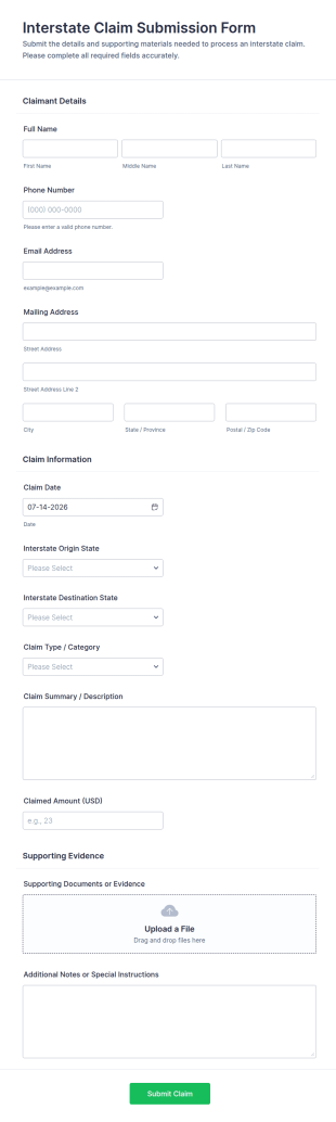 Interstate Claim Submission Form Template