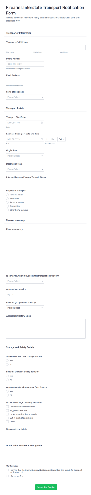 Interstate Firearms Transport Notification Form Template