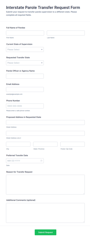 Interstate Parole Transfer Request Form Template