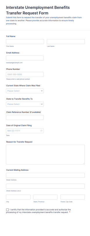 Interstate Unemployment Benefits Transfer Request Form Template