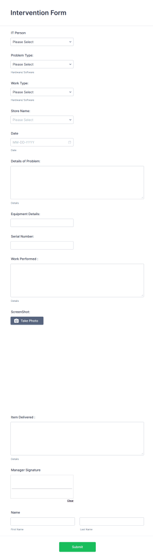Intervention Form Template