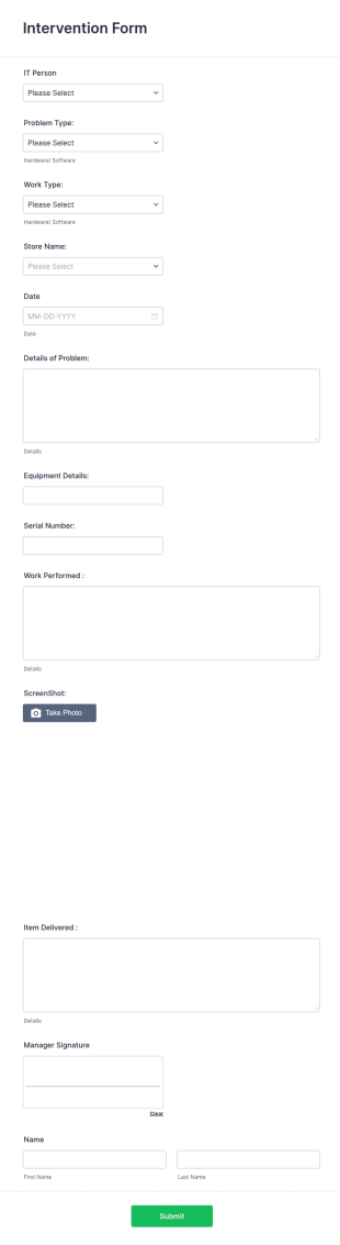 Intervention Form Template
