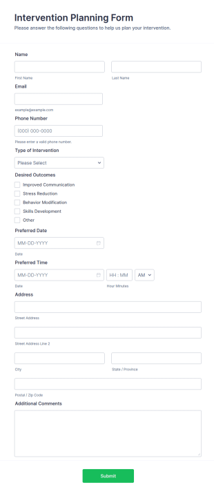 Intervention Planning Form Template