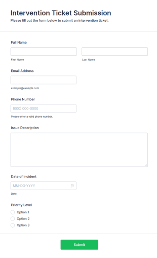Intervention Ticket Submission Form Template