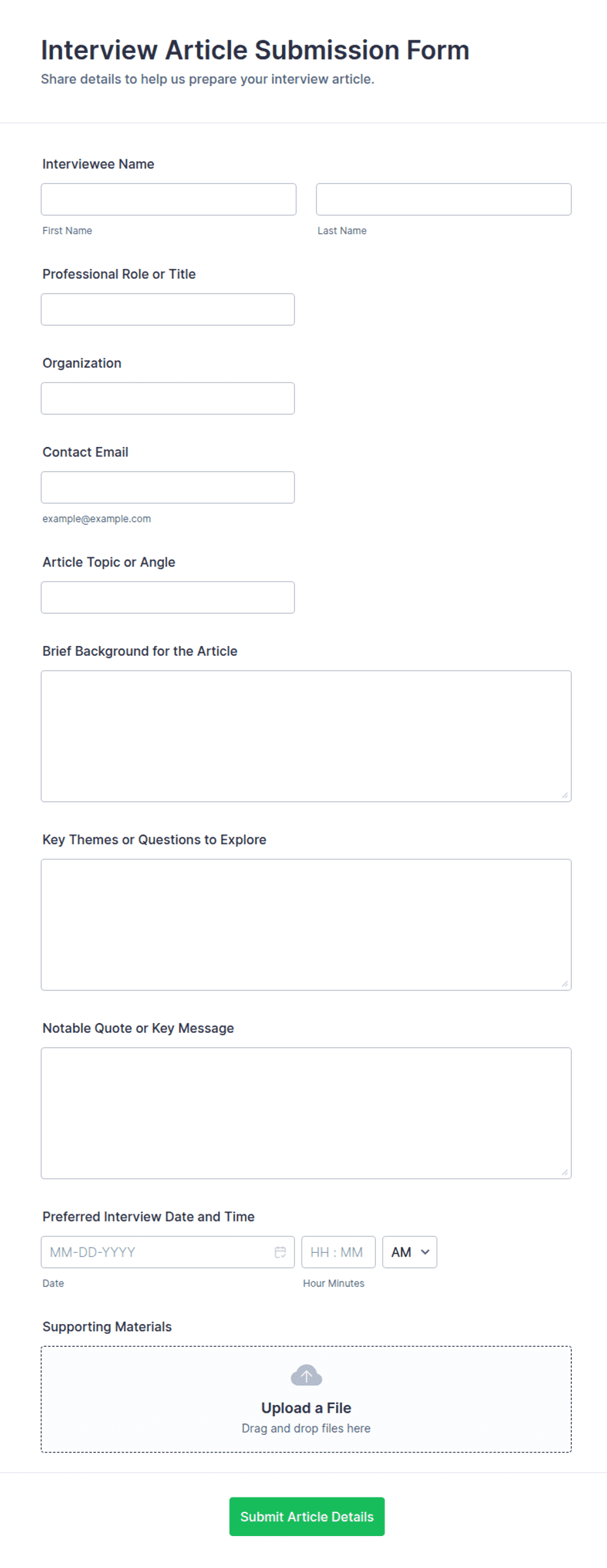 Interview Article Submission Form Template | Jotform