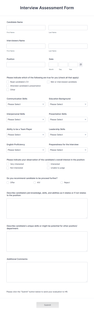 Interview Assessment Form Template