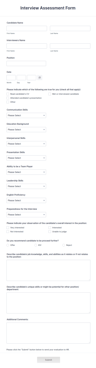 Interview Assessment Form Template