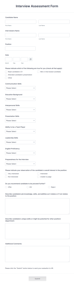 Interview Assessment Form Template