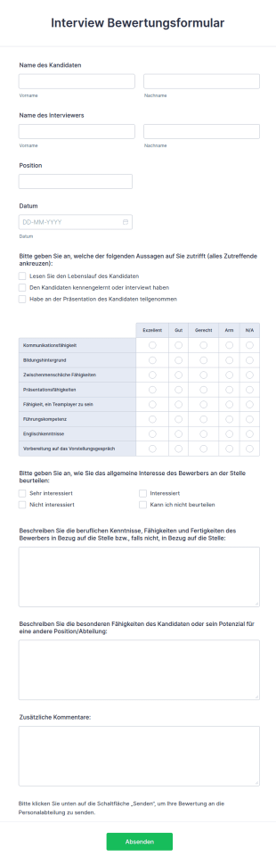 Interview Bewertungsformular